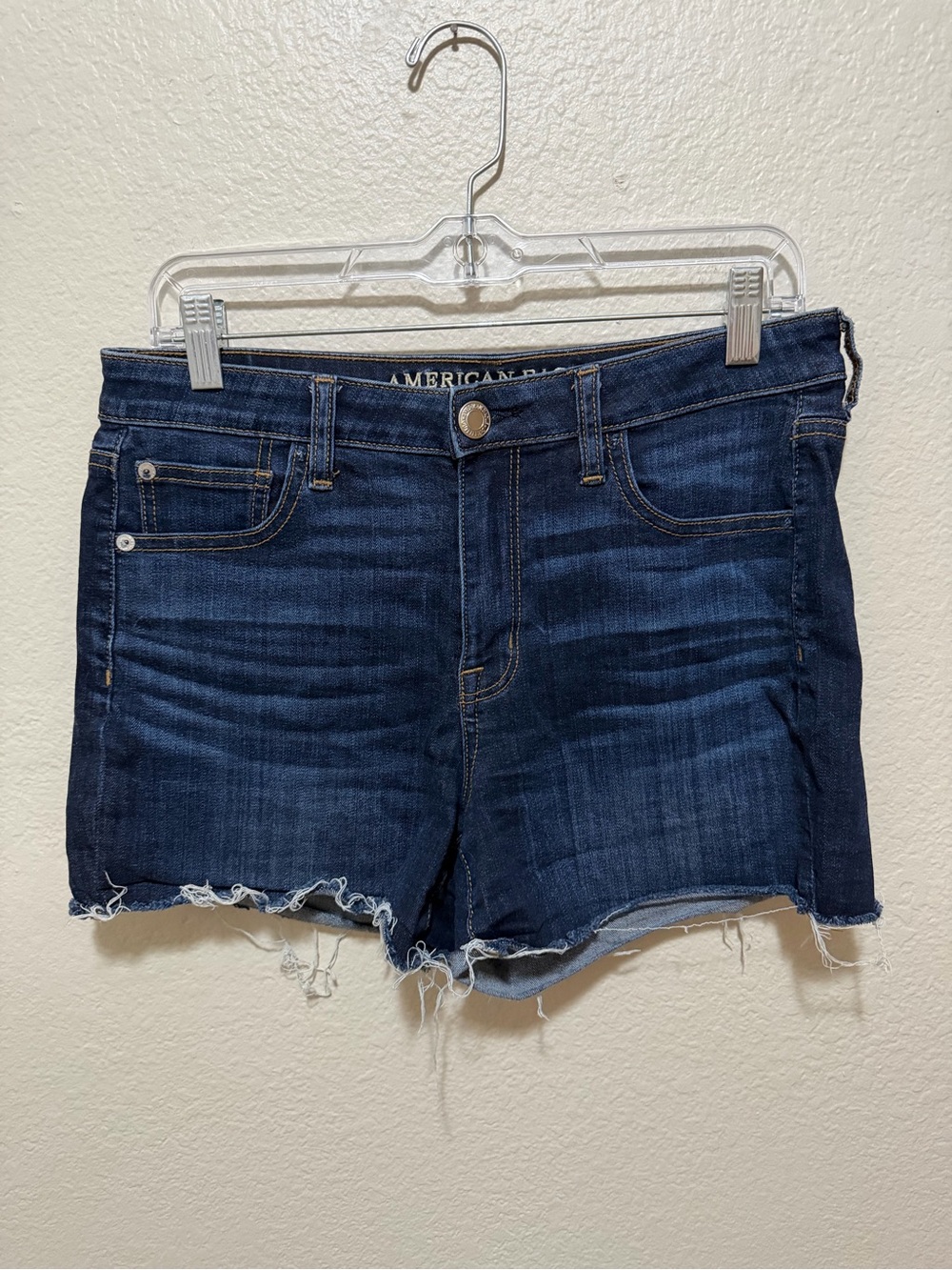 American Eagle Hi-Rise Shortie Denim Shorts Size 10 Dark Wash Stretch